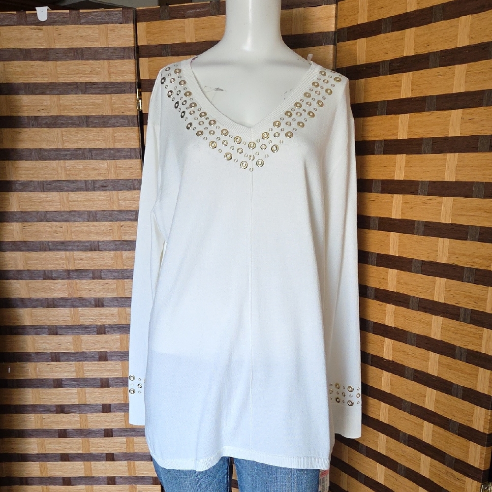 NWT! Ruby Rd Gold Rivet Sweater - Picture 2 of 11